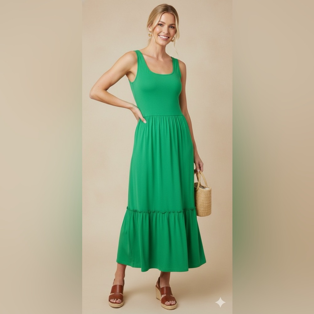 Jason Wu Green Tiered knit Shirred hem sleeveless midi dress size medium
